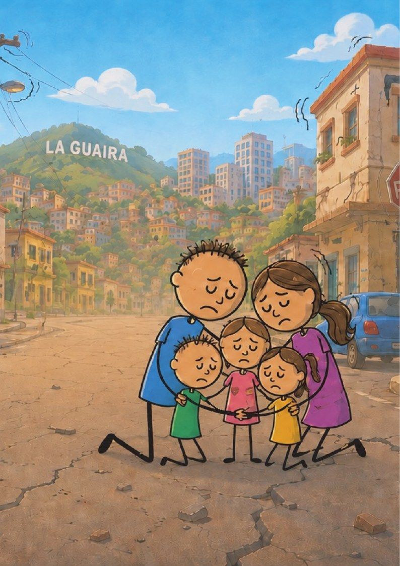 Familia abrazándose en La Guaira
